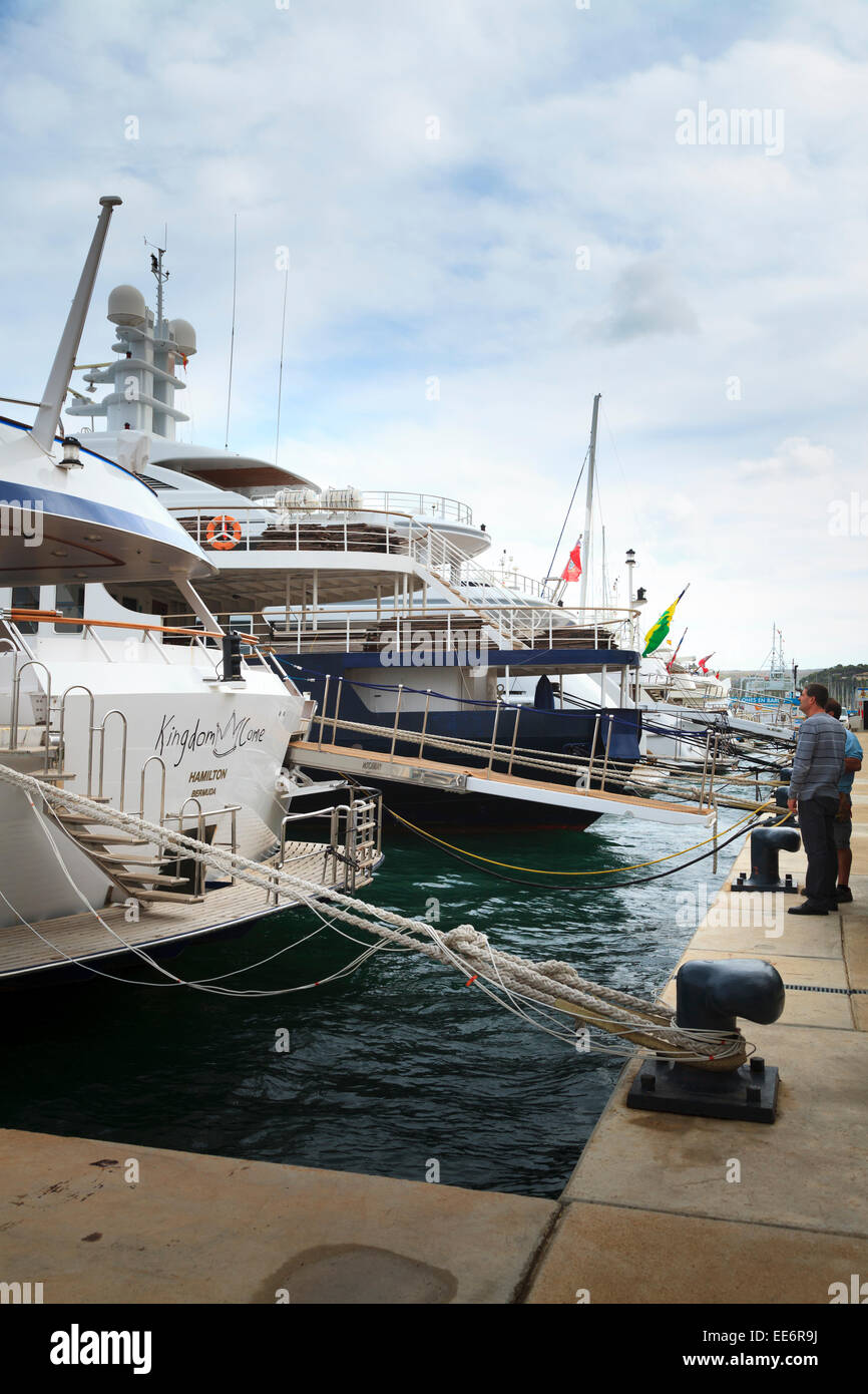 Luxury yachts moored at Denia for over winter maintenance Stock Photo
