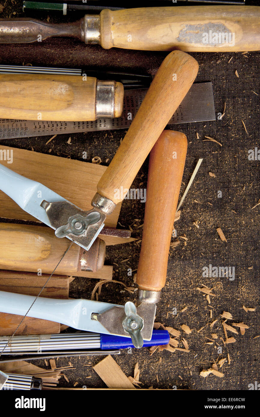 Wood carving tool background Stock Photo - Alamy