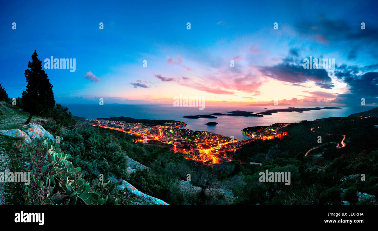 Hvar City at sunset, Adriatic Sea, Dalmatia, Croatia Stock Photo - Alamy