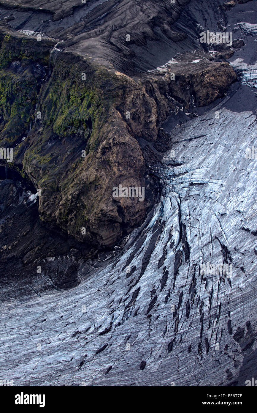 Vatnajökull glacier, rock formation with crevasses, Landmannalaugar, Iceland Stock Photo