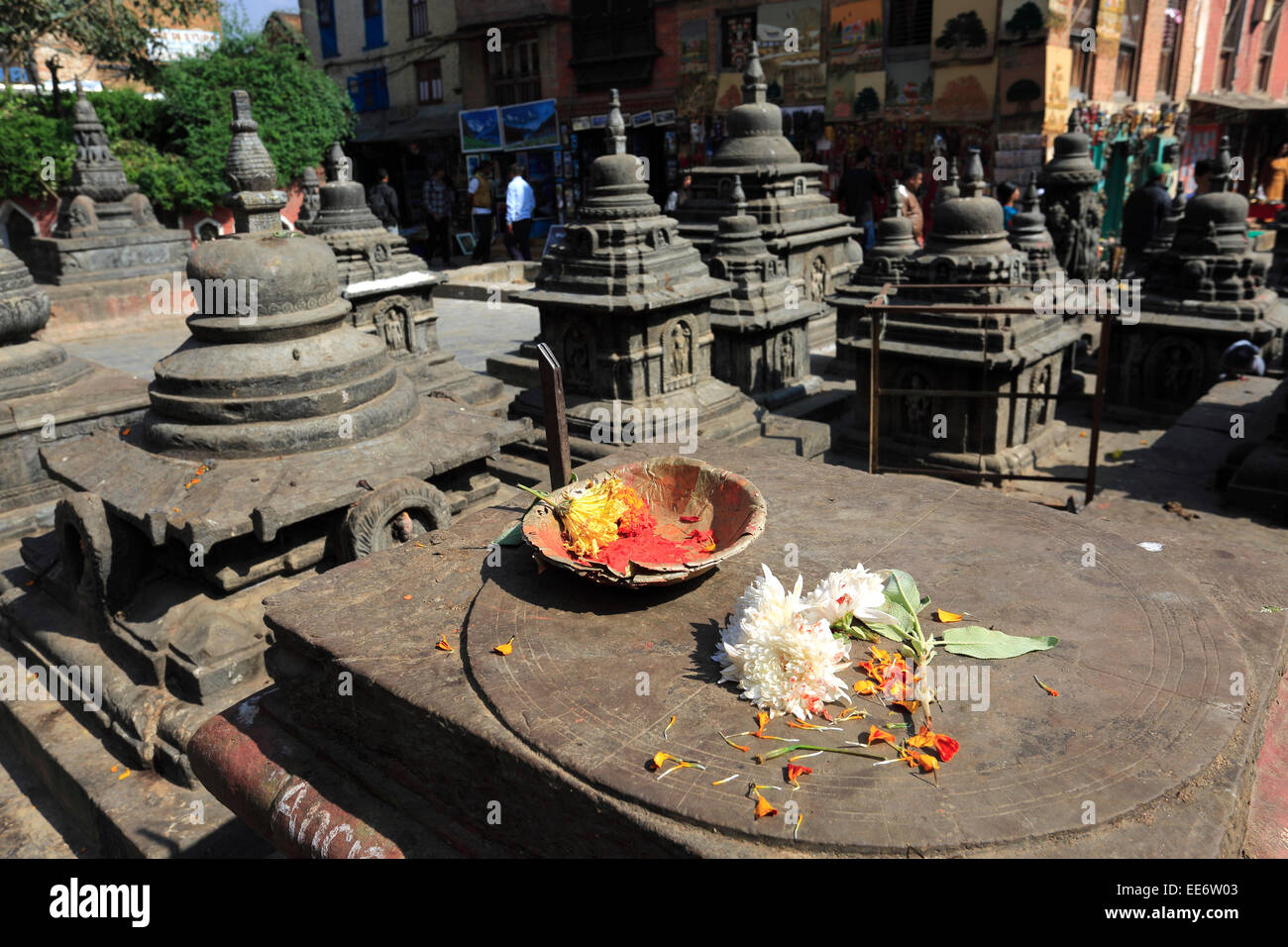 Image of Buddhist Stupas, Prayer Flags and Temples, Monkey Temple ...