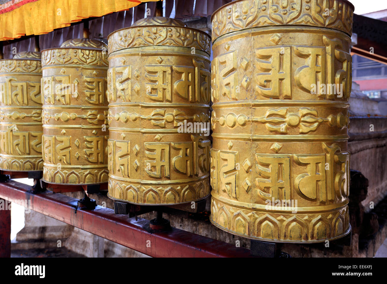 Religious Prayer Wheels at the Buddhist Stupa, Monkey Temple, UNESCO ...