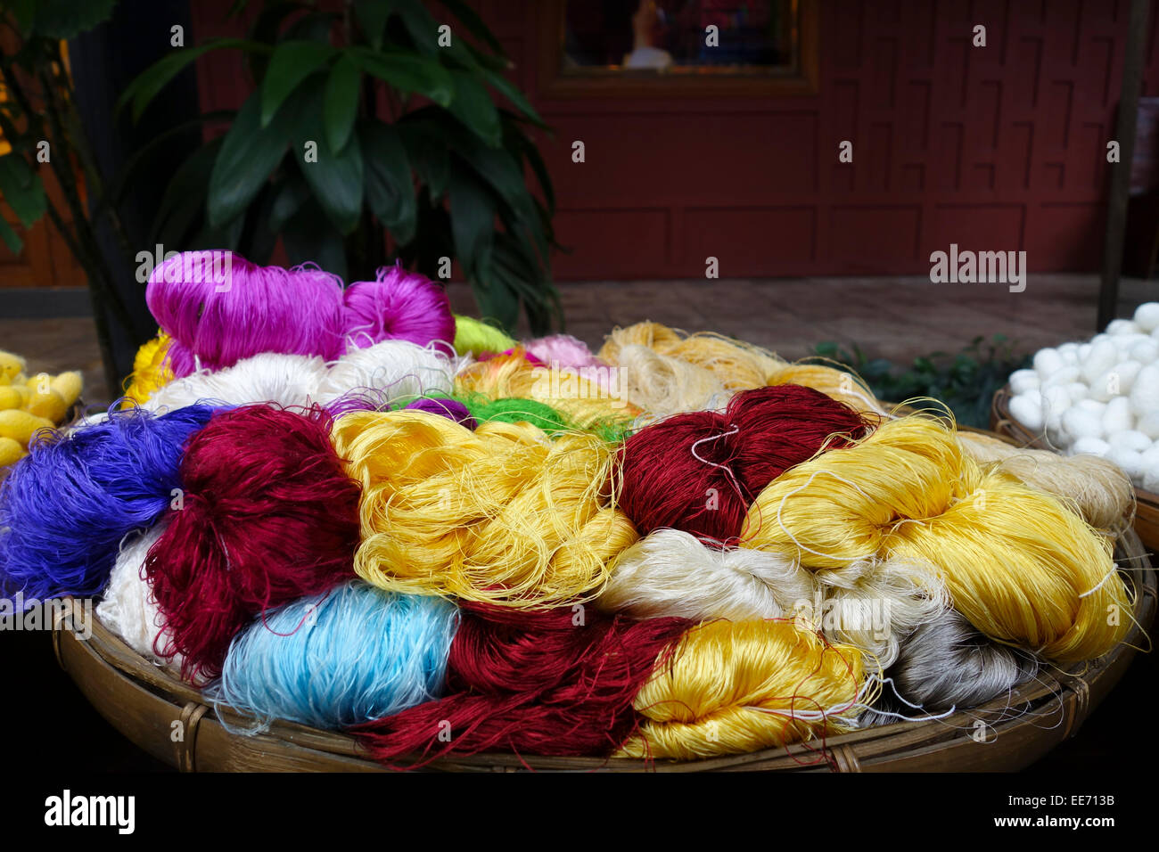 Raw silk thread, fiber, at Jim Thompson House, museum, Thai silk