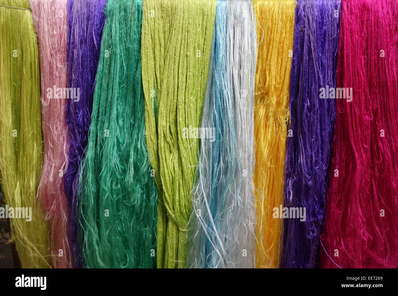 Thai silk thread, fiber, at at Jim Thompson House museum, Bangkok, Thailand, Southeast Asia. Stock Photo
