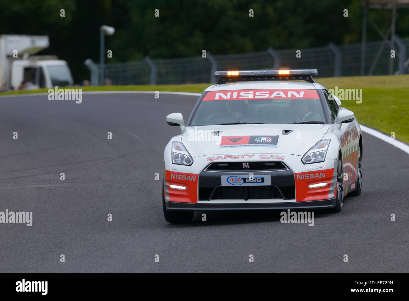 A Safety Car doing a hospitality lap at Cadwell Park circuit, Lincolnshire, UK. Stock Photo
