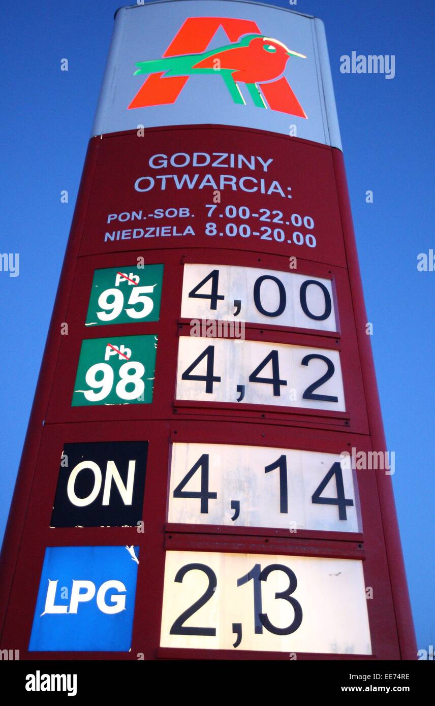 Gdansk, Poland. 14th January, 2015. Auchan petrol station in Gdansk