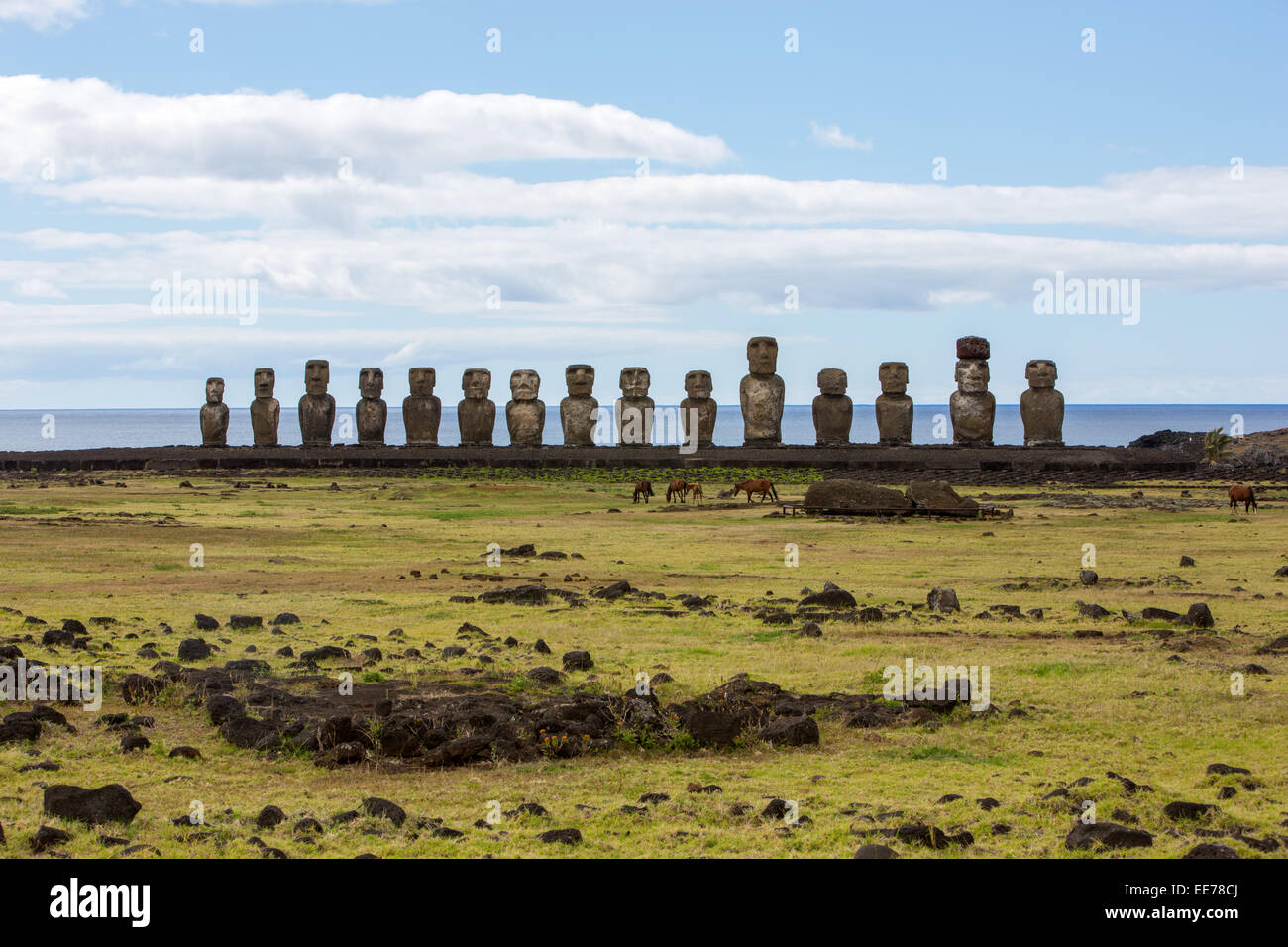 Moai Statues on Easter Island Stock Photo