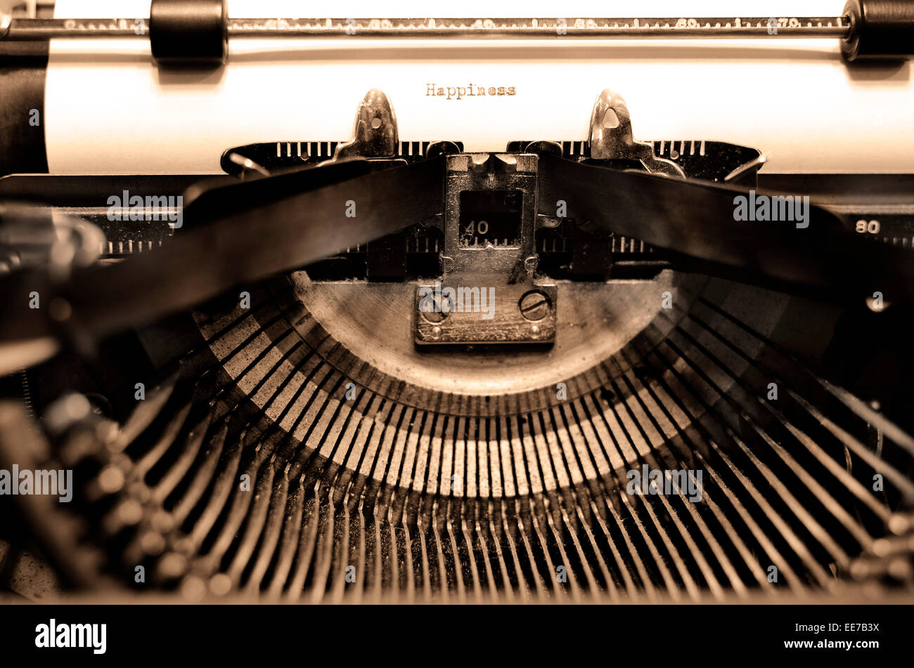 Closeup of old typewriter letters and keys for typing on documents business Stock Photo