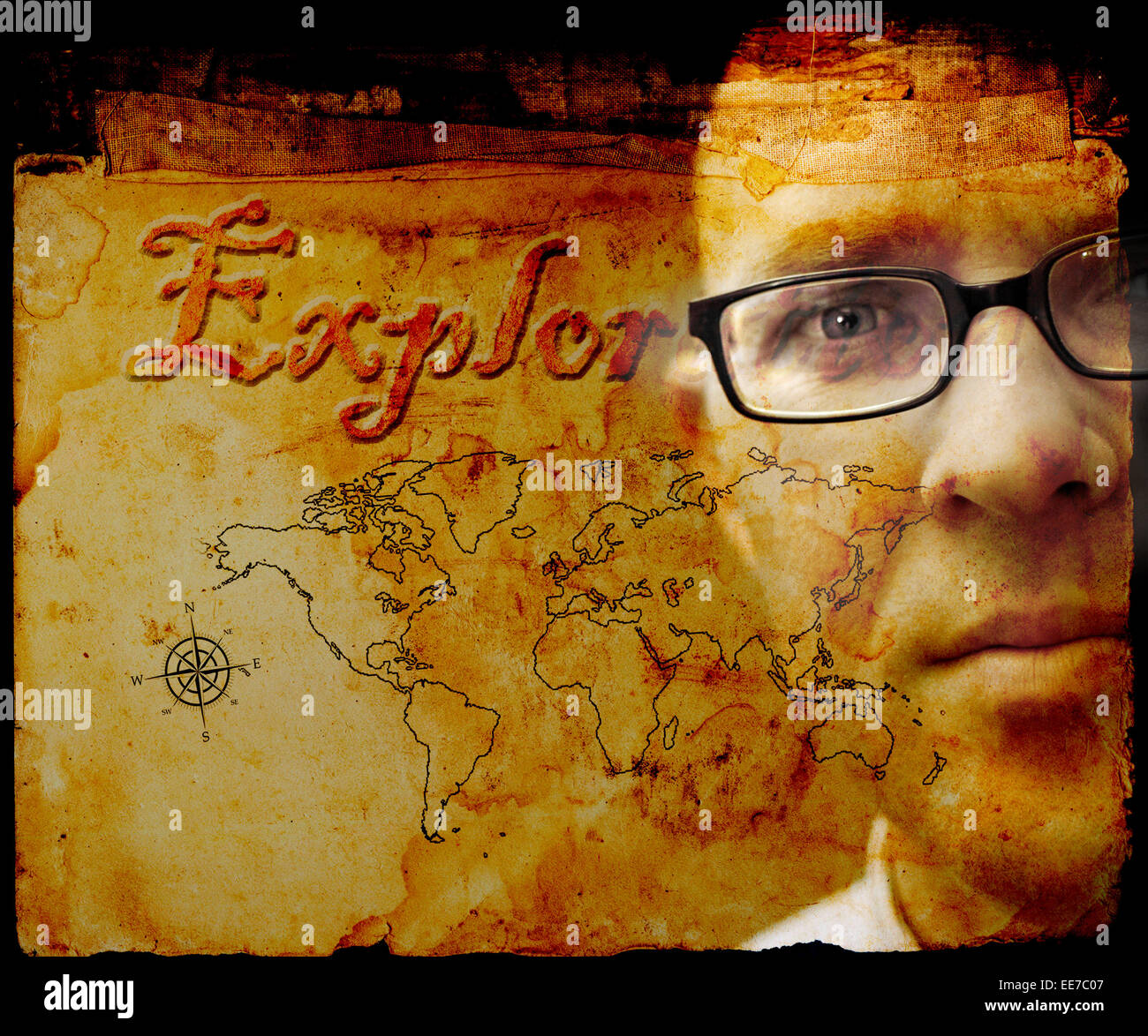 Man with map for exploration and exploring the world Stock Photo