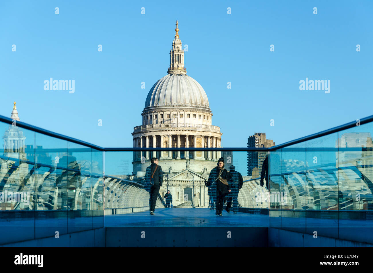 View of St Paul's Cathedral from the south bank side of Millennium Bridge. London, UK Stock Photo