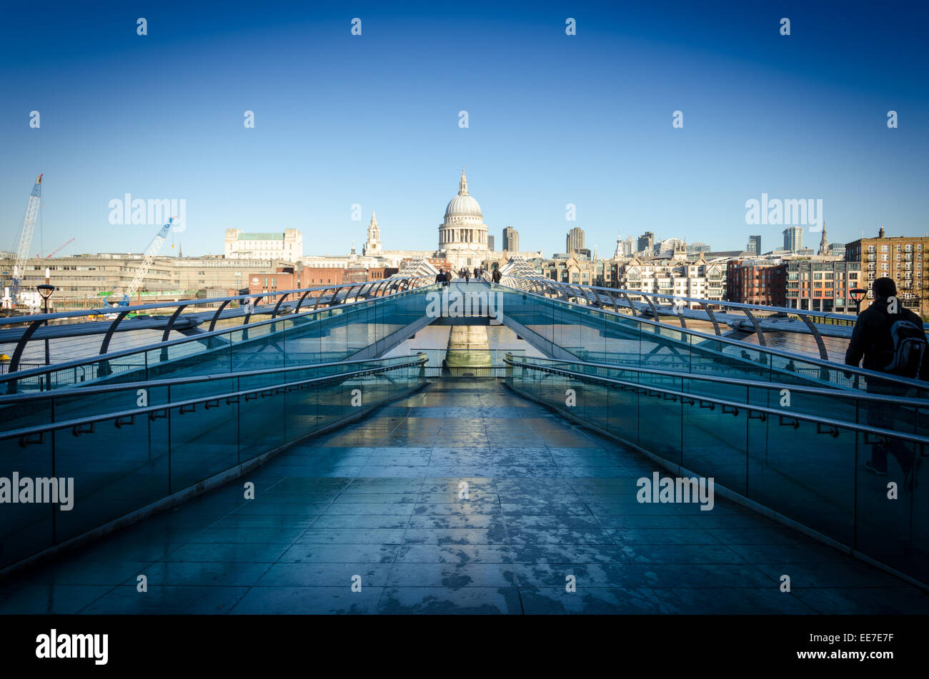 View of St Paul's Cathedral from the south bank side of Millennium Bridge. London, UK Stock Photo