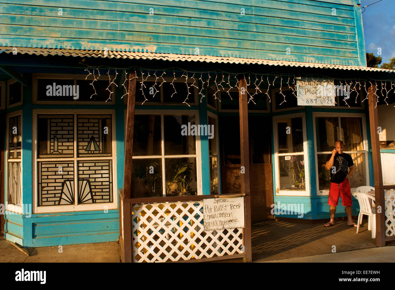 Hawi is the most northern town. Wooden houses painted in bold colors transform you into an atmosphere of the seventies, when the Stock Photo
