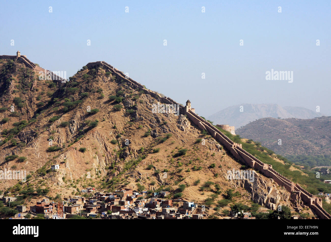 Fortifications surrounding Amer, near Jaipur. Stock Photo