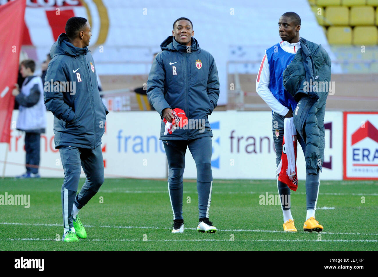 Monaco, France. 14th Jan, 2015. French League Cup (coupe de la ligue)  football. Monaco versus Guingamp. ANTHONY MARTIAL and Dylan BAHAMBOULA  during warm-up © Action Plus Sports/Alamy Live News Stock Photo -