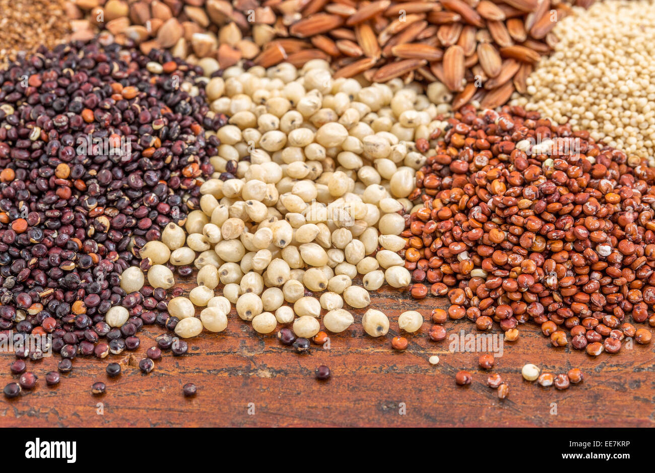 red and black quinoa, and other glyuten free grains (millet