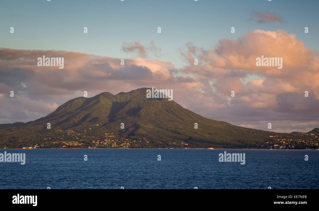 Setting sunlight over island of Nevis, Lesser Antilles, West Indies Stock Photo