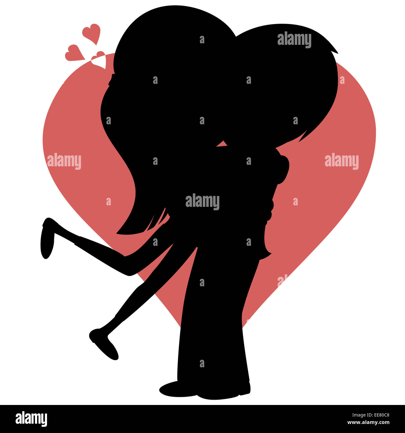 Lovely couple is embracing in front of a red heart (silhouette Stock ...