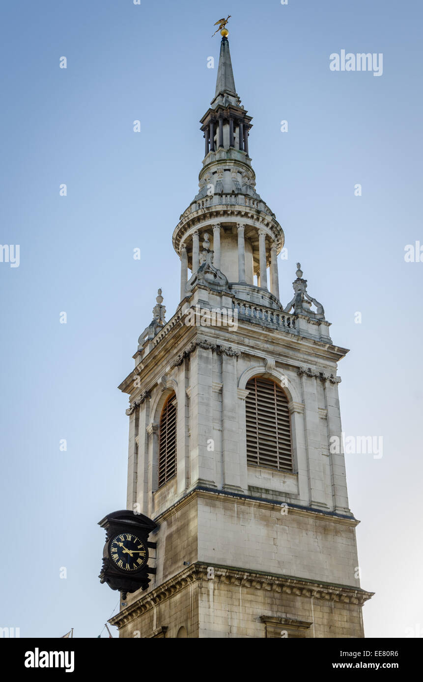Spire of St Mary-le-Bow Church. Cheapside, London. Stock Photo