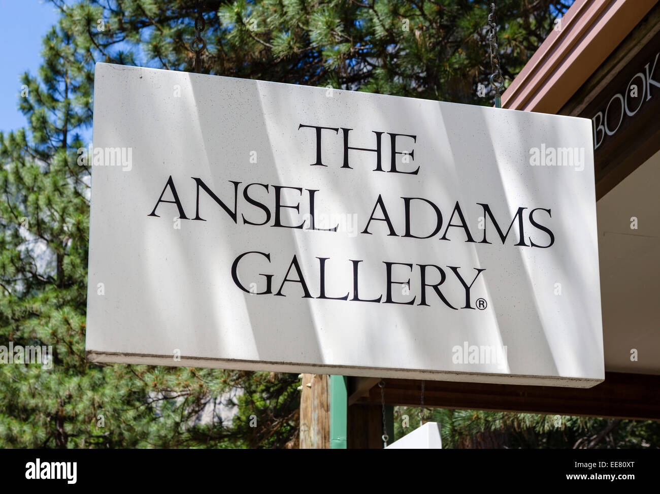 Sign outside the Ansel Adams Gallery in Yosemite Village, Yosemite Valley, Yosemite National Park, Northern California, USA Stock Photo