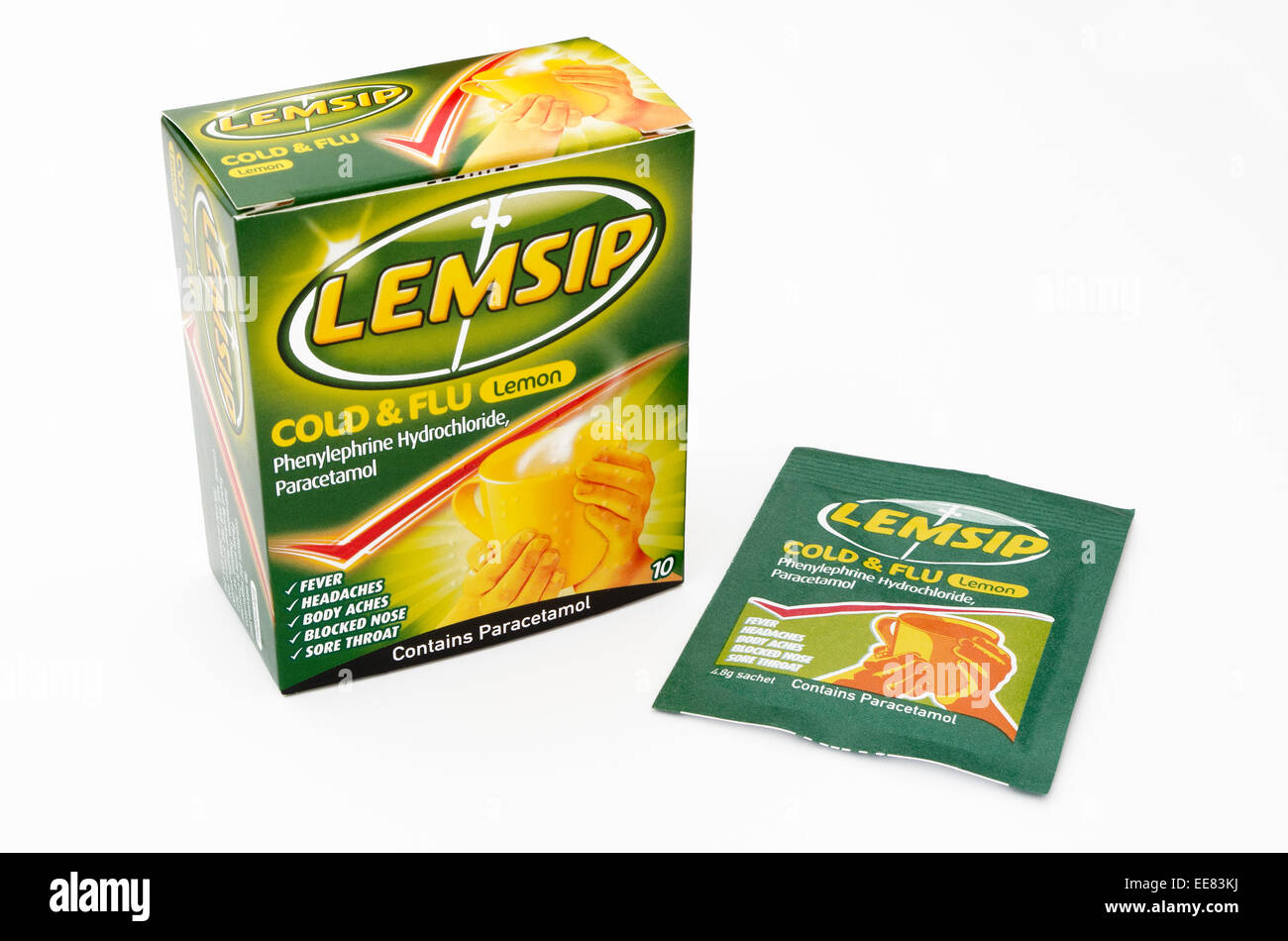 Lemsip Cold and Flu Lemon Powdered Medicine Drink, UK Stock Photo
