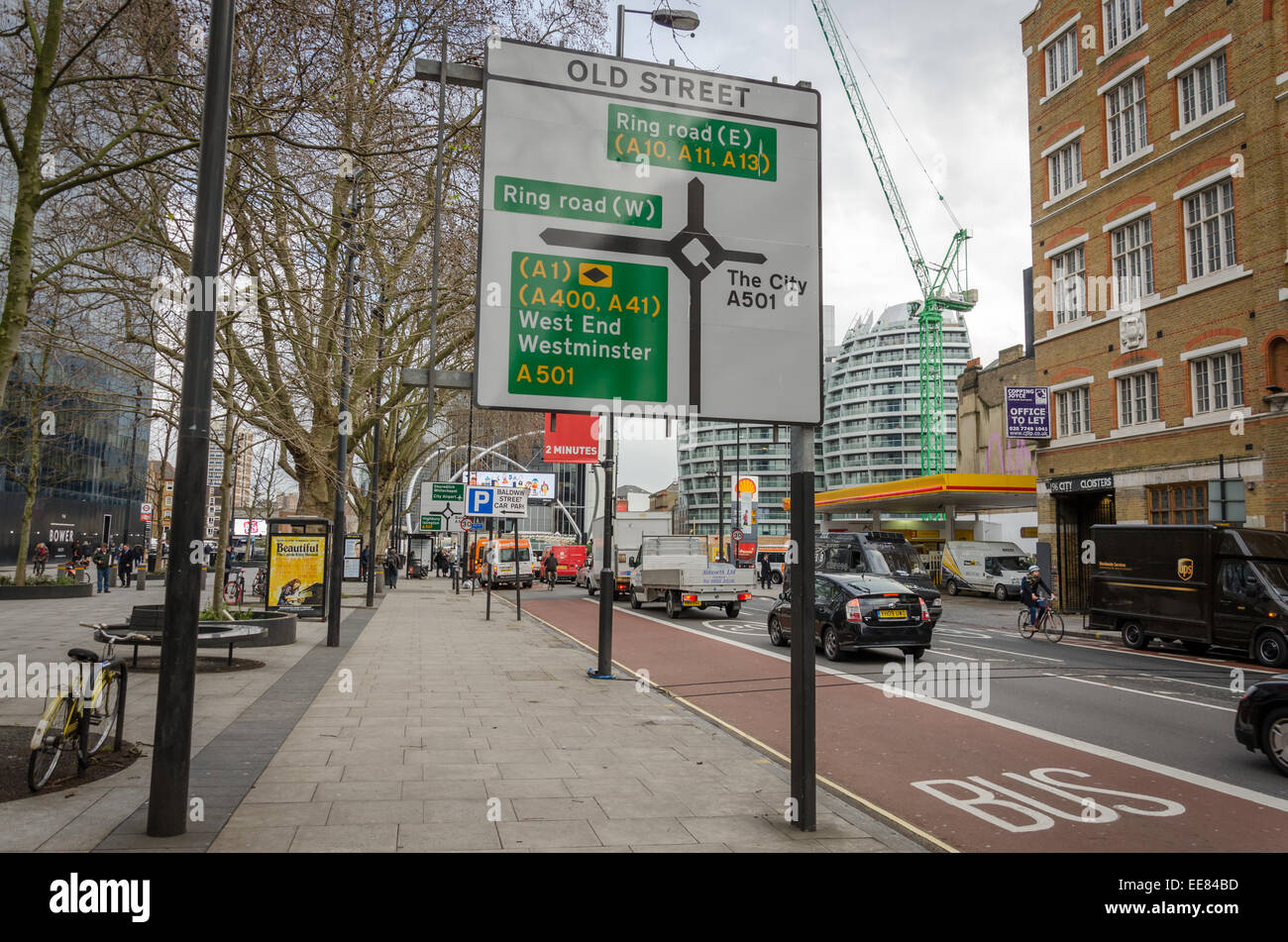 Old Street roundabout, referred to as Silicon Roundabout and Tech City due to the volume of technology businesses. London, UK Stock Photo