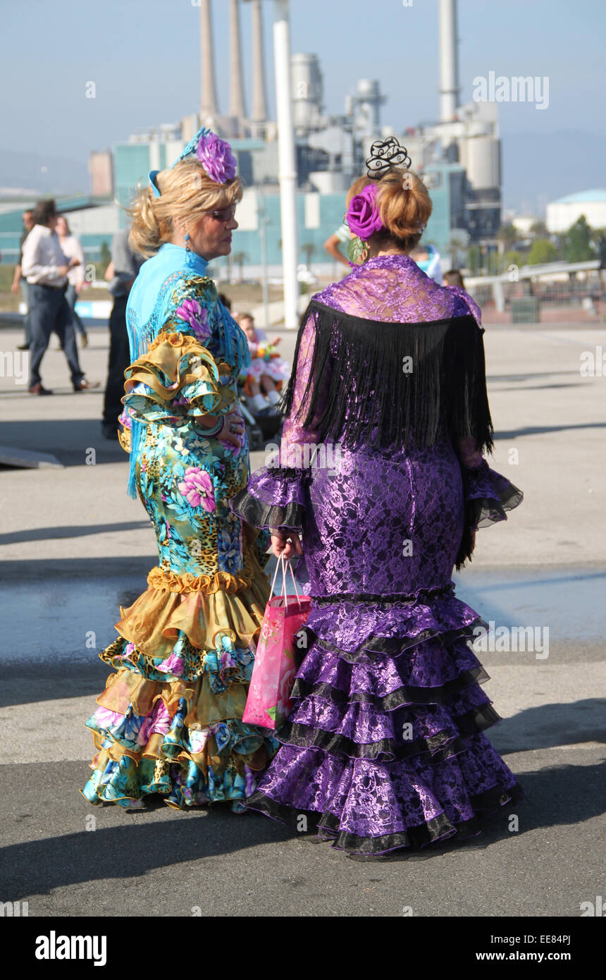 Women in traditional Spanish flamenco dress at the Feria de Abril de  Catalonia (April Fair of Catalonia) in Barcelona Stock Photo - Alamy