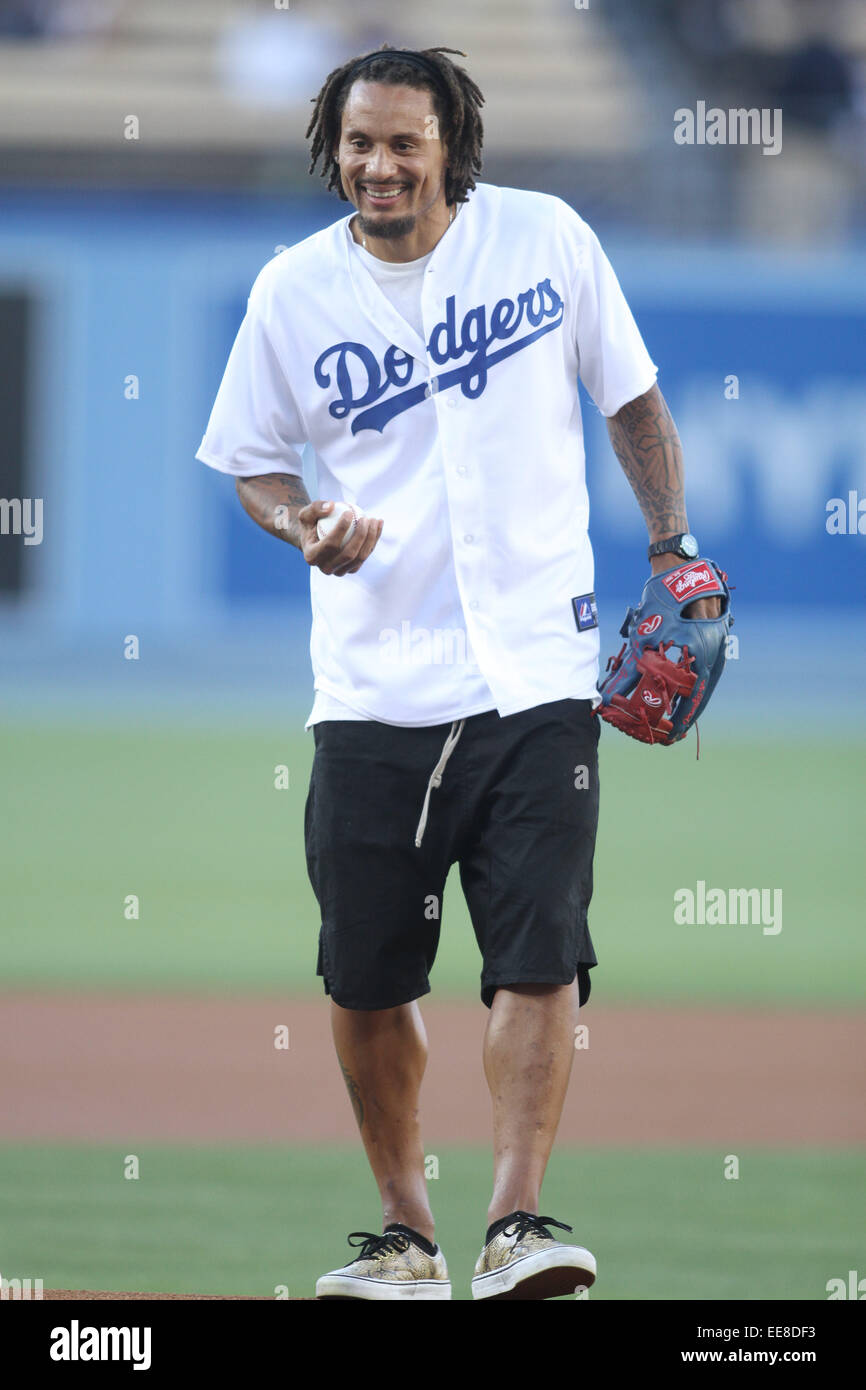 Celebrities attend a Los Angeles Dodgers v San Diego Padres game at Dodger Stadium in Los Angeles. The Padres defeated the Dodgers 6-3.  Featuring: Jermaine Jones Where: Los Angeles, California, United States When: 12 Jul 2014 Stock Photo