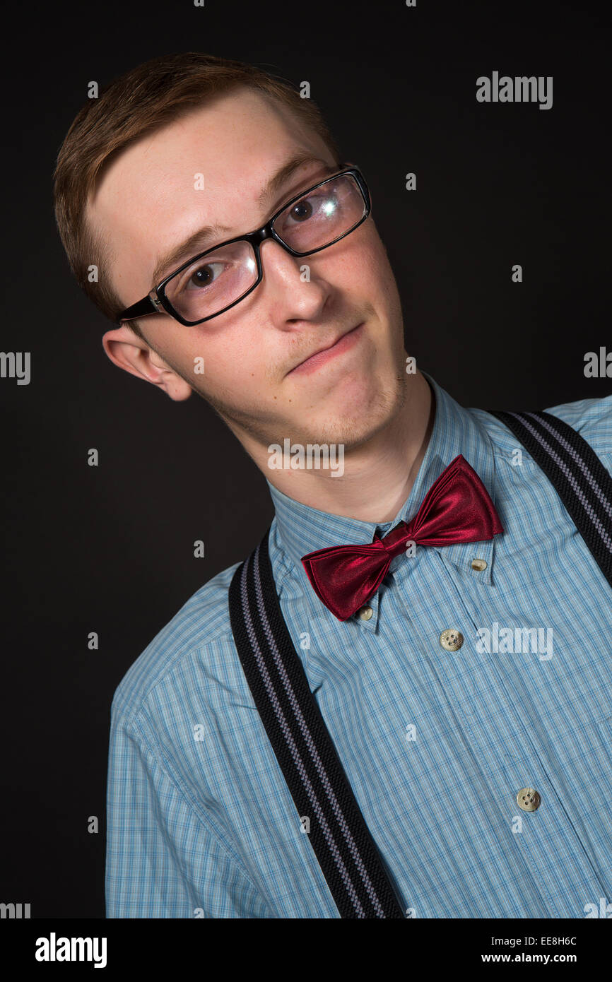 Funny man in glasses in retro suit and shirt Stock Photo Alamy
