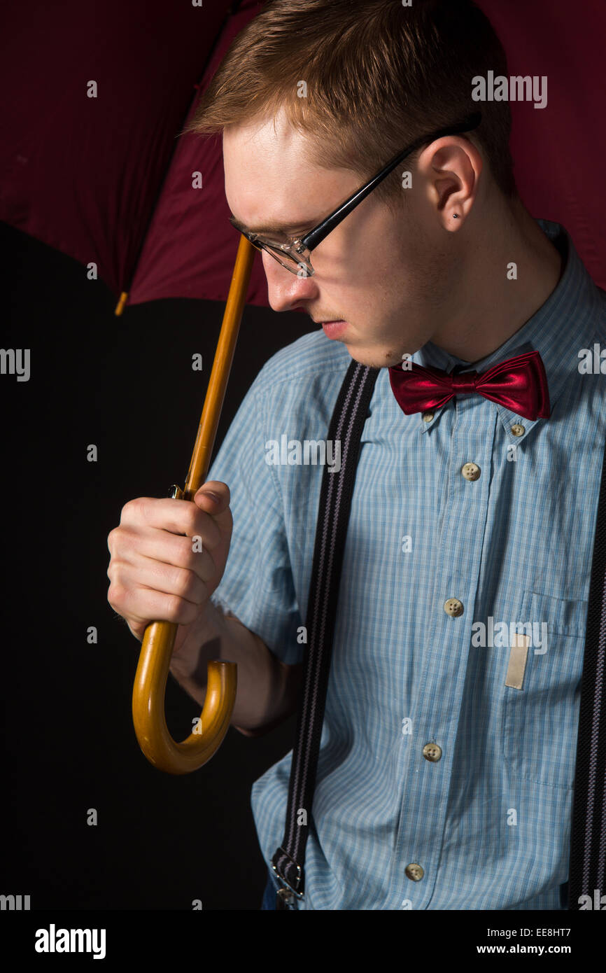 Funny man in glasses in retro suit and shirt Stock Photo Alamy