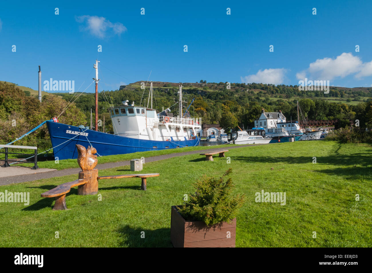 Boats in Bowling basin Forth & Clyde Canal Bowling West Dunbartonshire Scotland Stock Photo