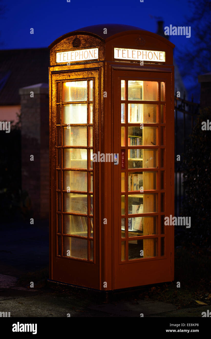 Telephone box, local community book sharing scheme stored within an