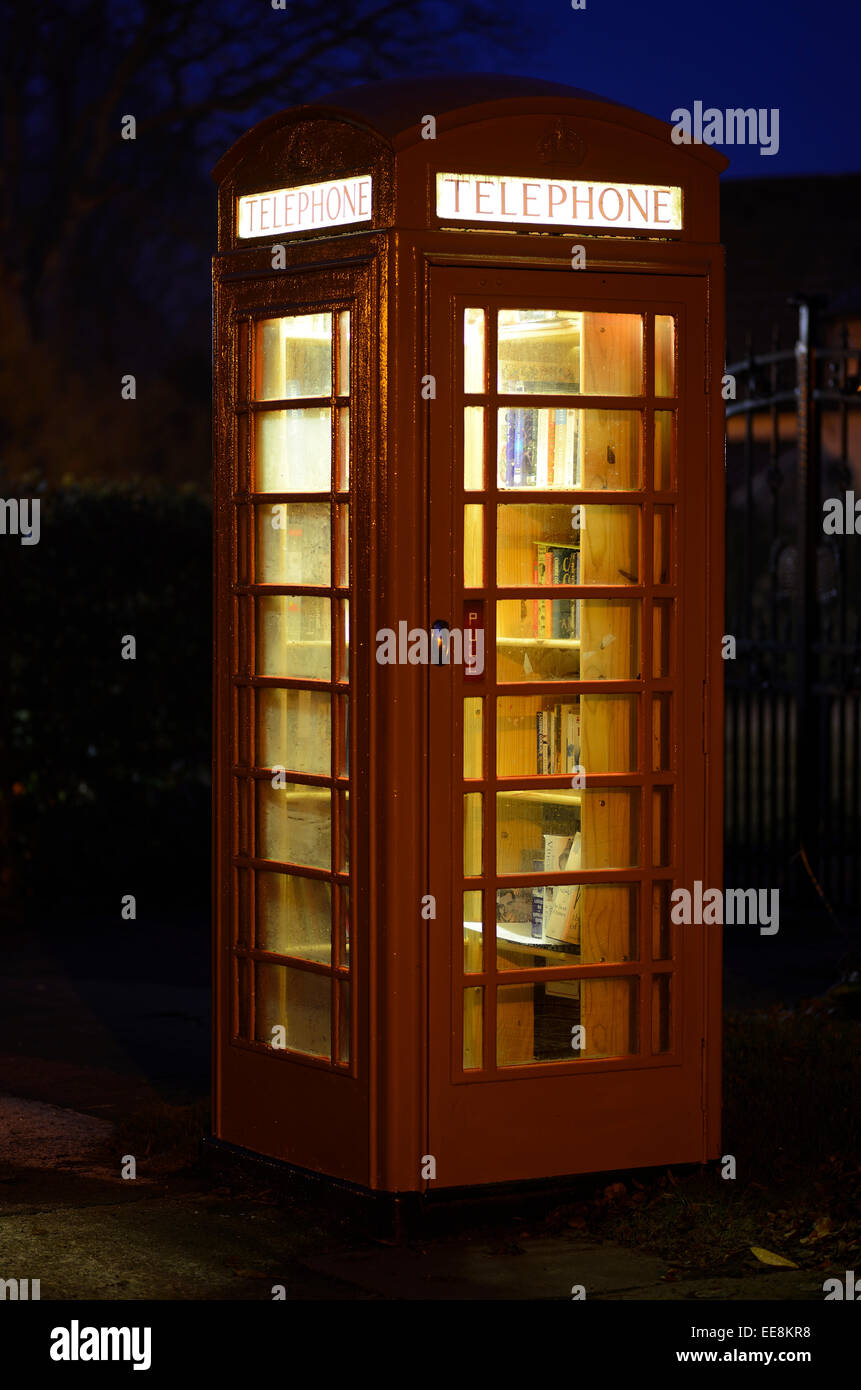 Telephone box, local community book sharing scheme located within an