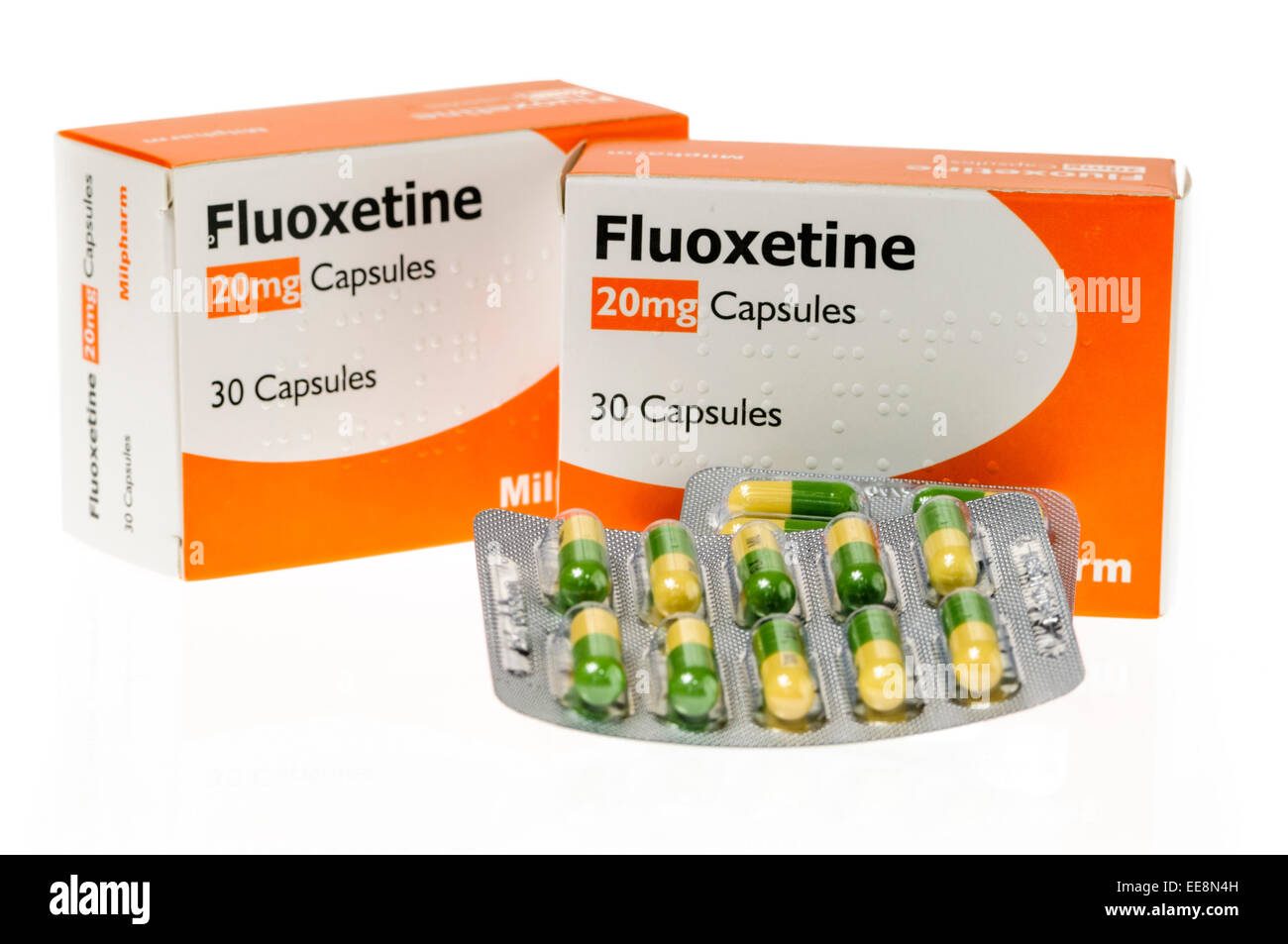 Fluoxetine, a selective seratonin reuptake inhibitor (SSRI used in the treatment of major depression. Stock Photo