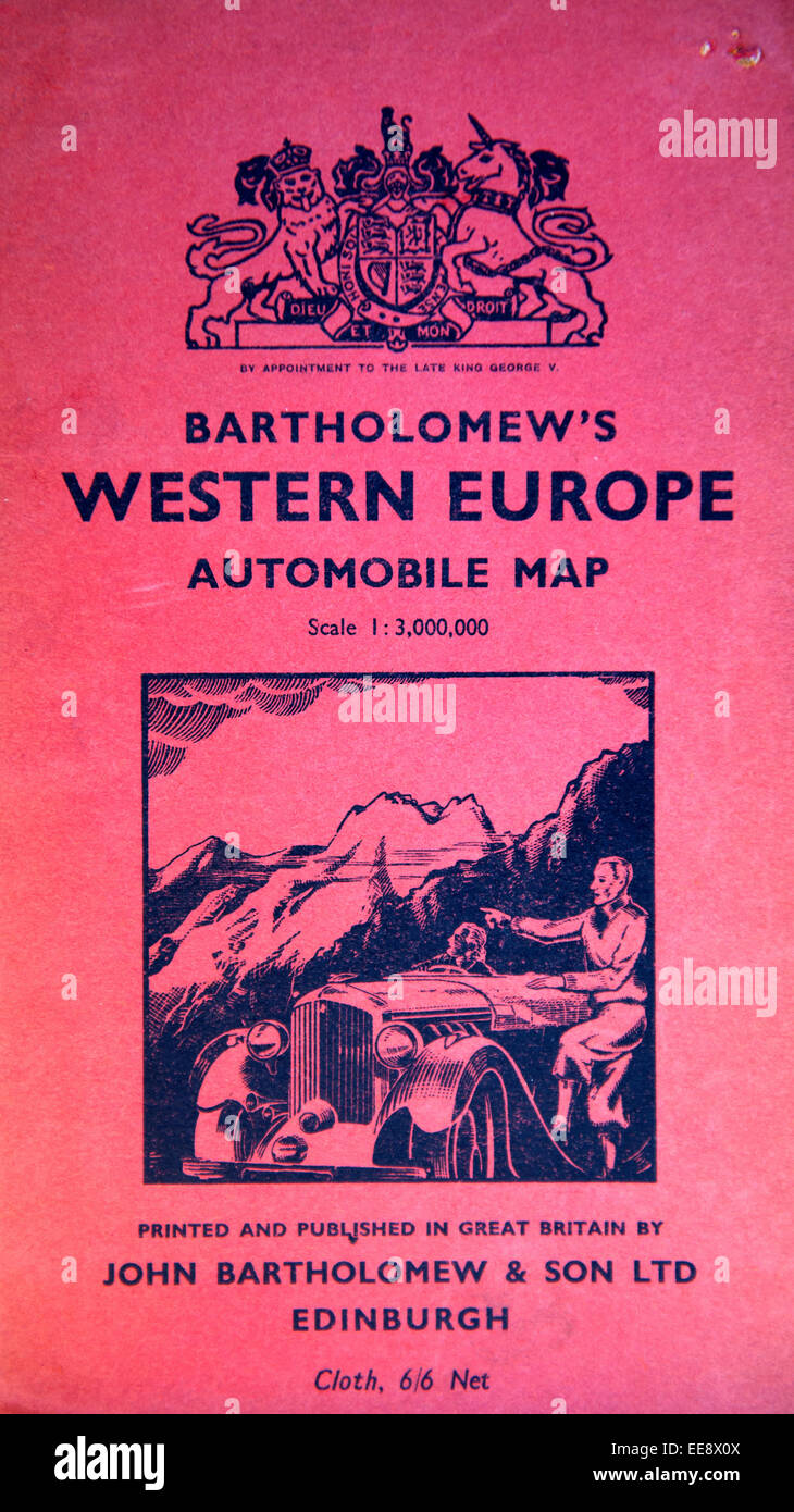 Cover of the Bartholomew's Western Europe Automobile Cloth Map Stock Photo