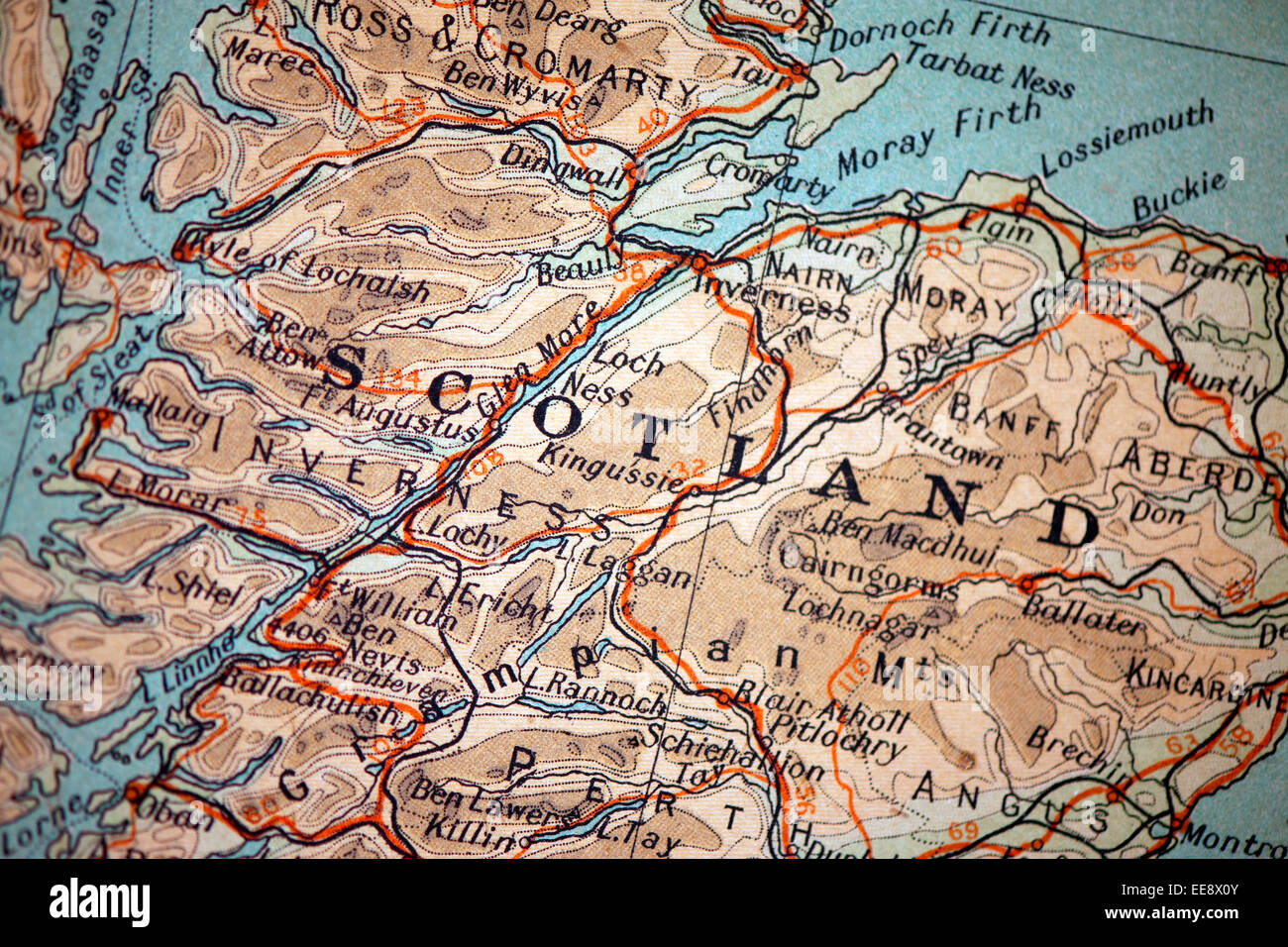 Section taken from Bartholomew's Western Europe Automobile Cloth Map showing Scotland Stock Photo