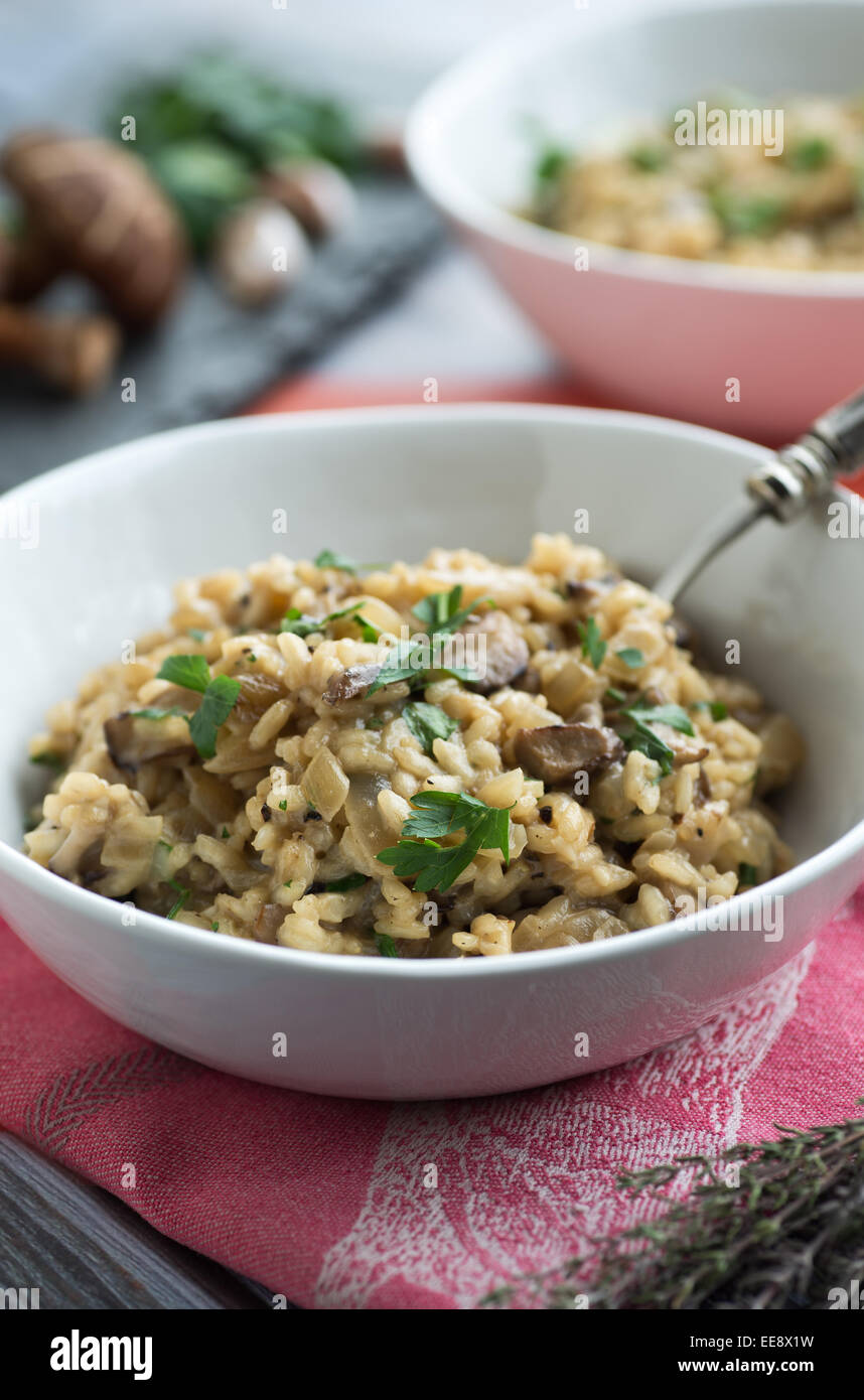 Delicious bowl of creamy mushroom risotto Stock Photo Alamy