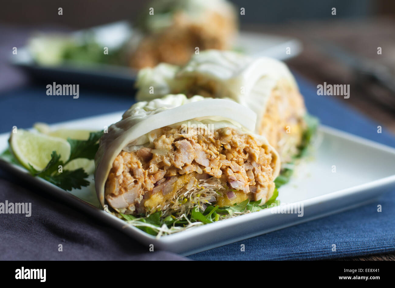 Cabbage wrap with curry chicken Stock Photo Alamy