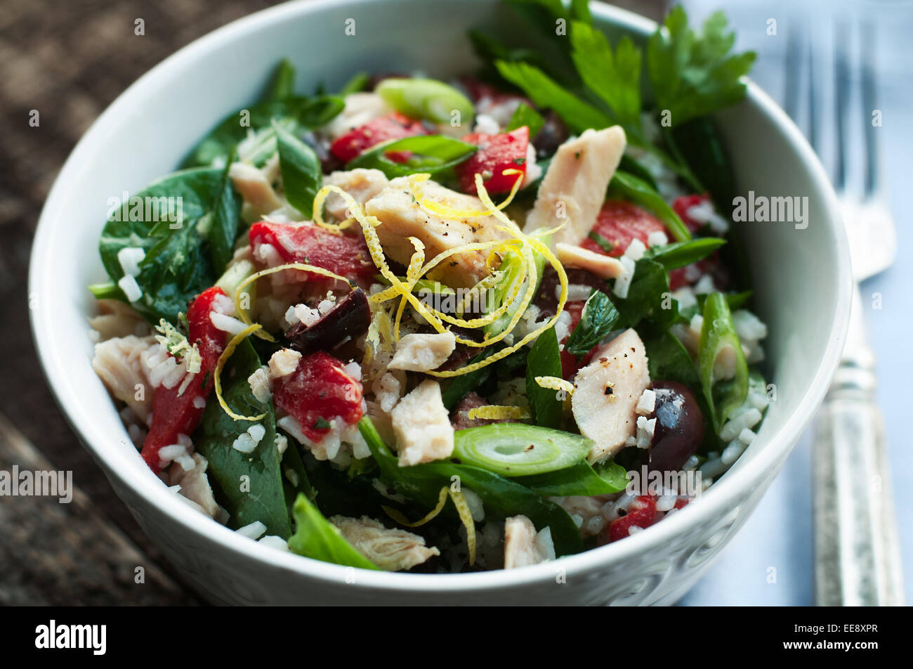 Albacore tuna salad with rice and vegetables Stock Photo