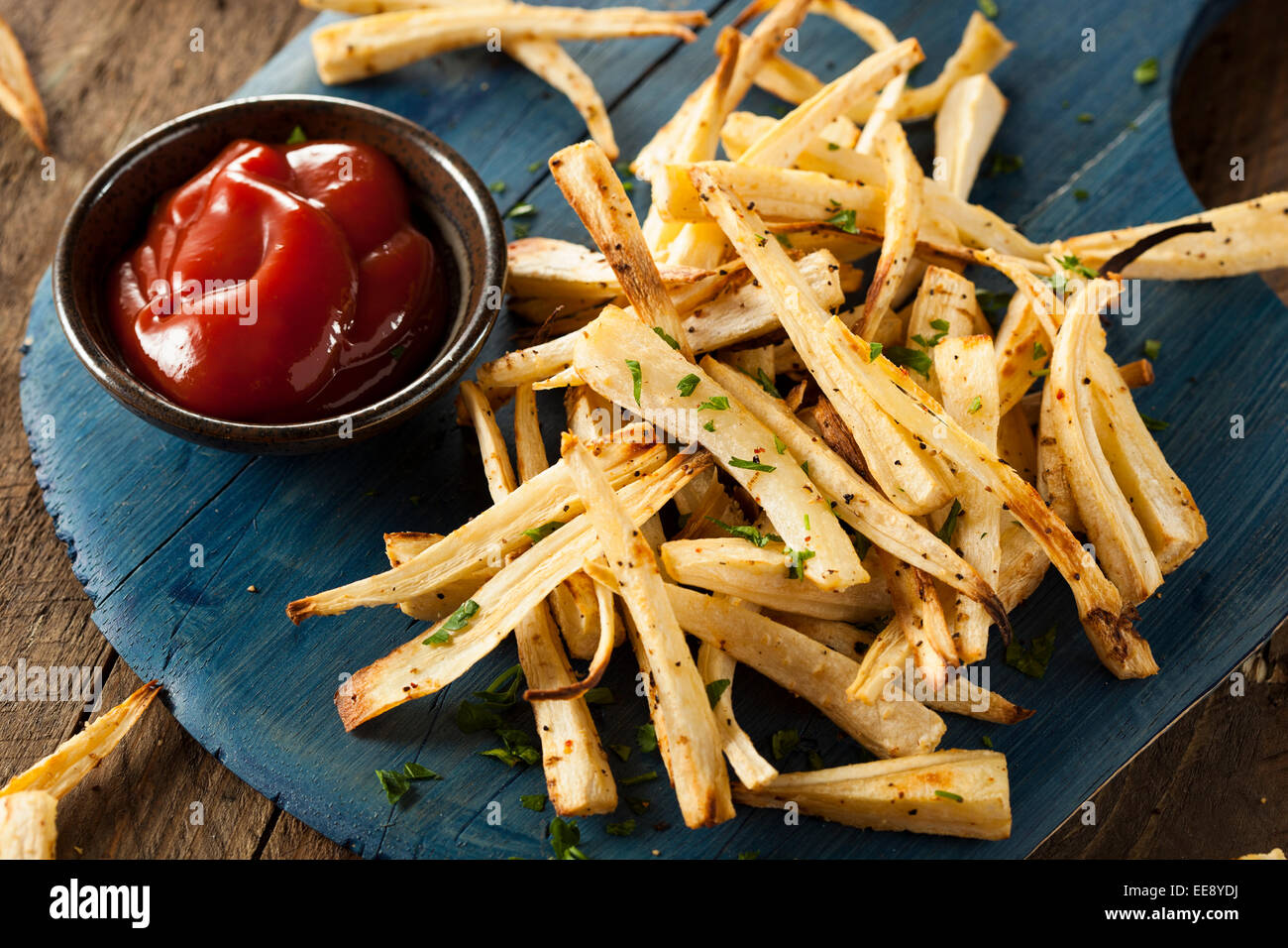 Homemade Parsley Root French Fries with Ketchup Stock Photo Alamy
