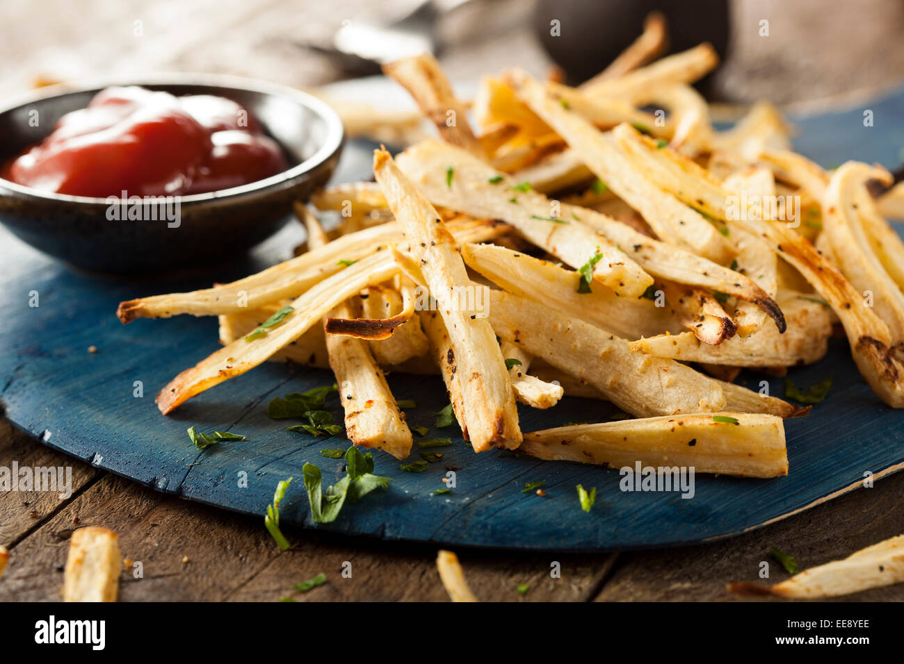 Homemade Parsley Root French Fries with Ketchup Stock Photo Alamy