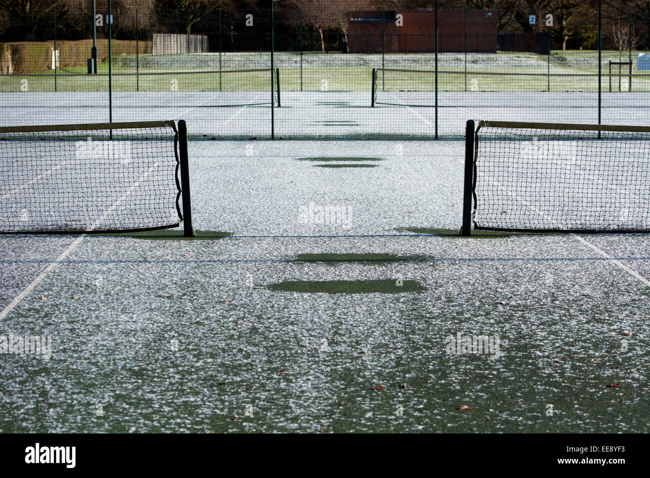 Tennis courts in winter, War Memorial Park, Coventry, UK Stock Photo
