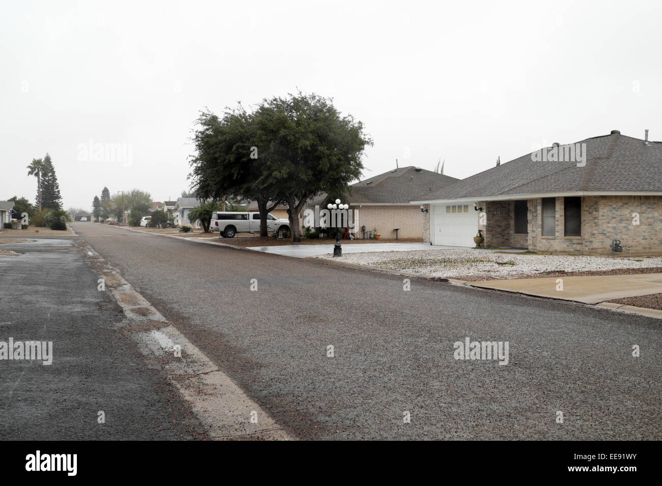 A retirement village in deep south Texas on a rainy, overcast, dreary day. Stock Photo