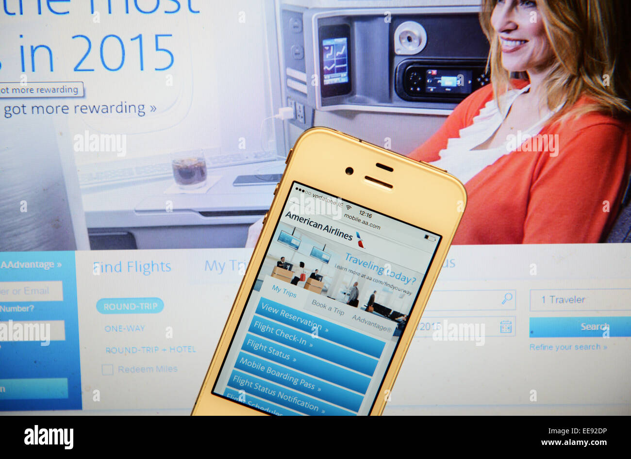 American Airlines site and IPhone Stock Photo Alamy