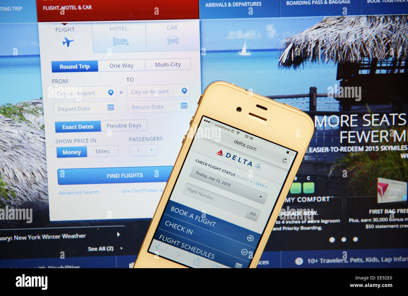 Delta Airlines site and IPhone Stock Photo Alamy