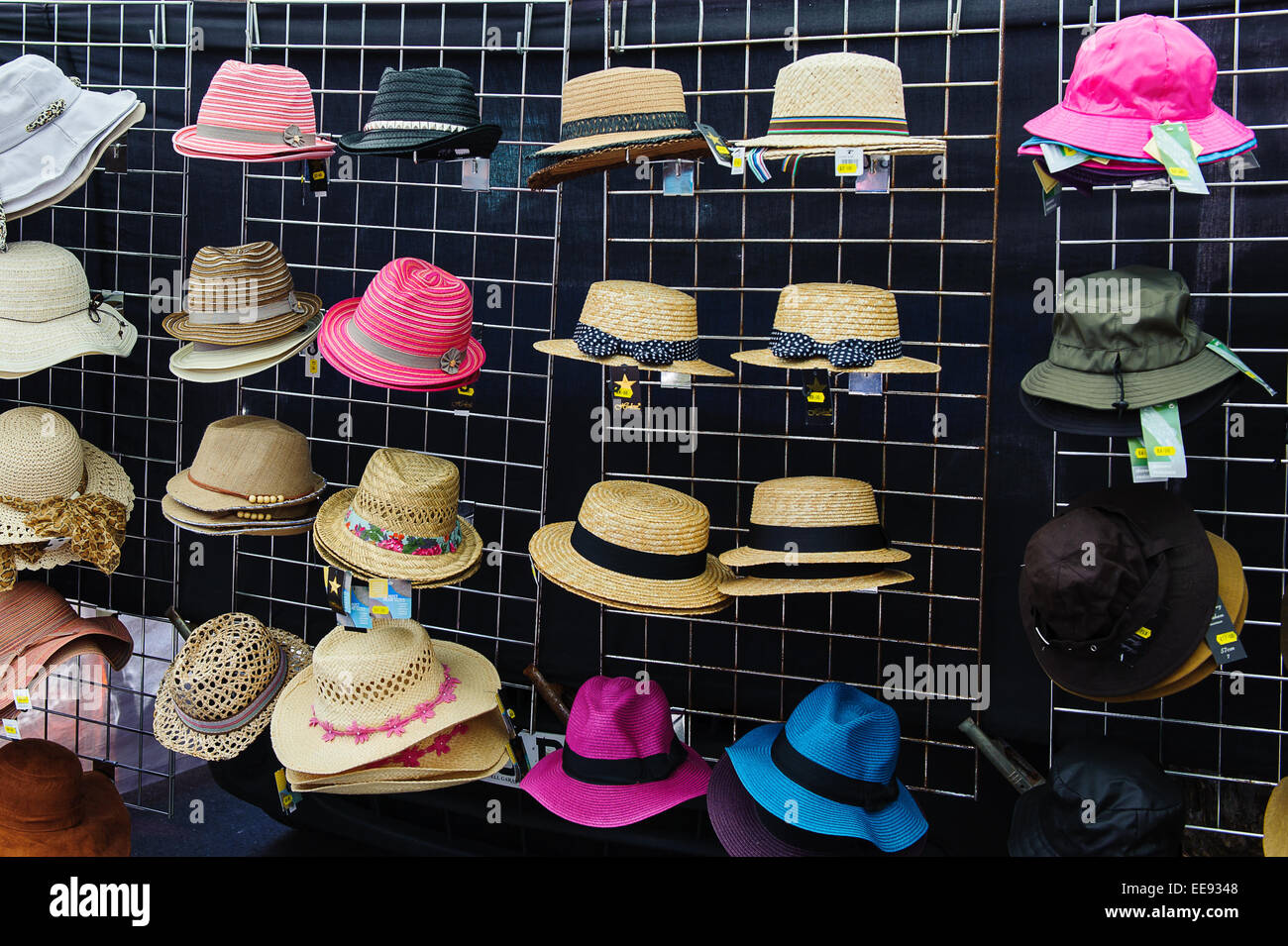 Hats on a market stall Stock Photo Alamy