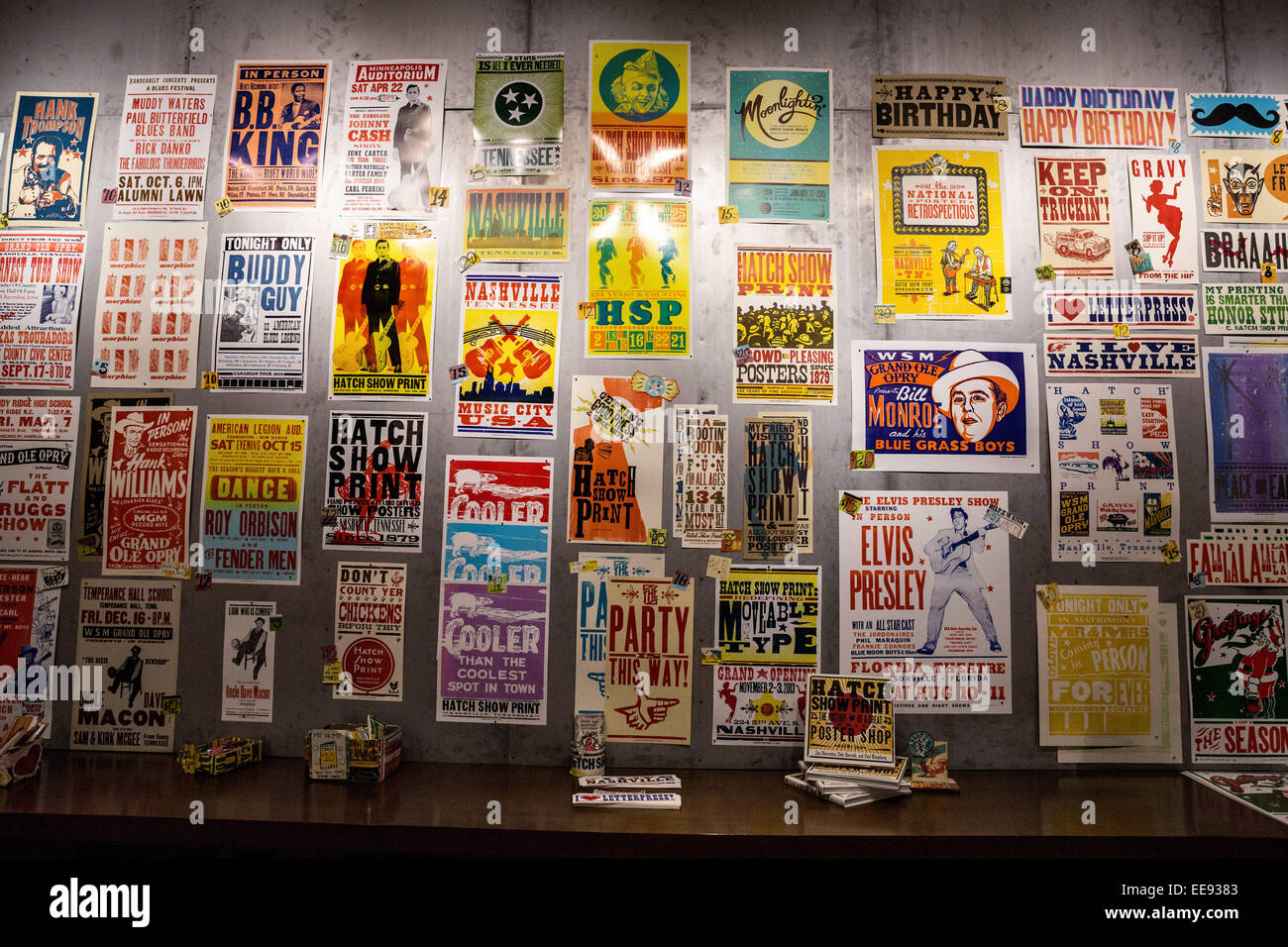 Posters displayed on the walls of the Hatch Print Show letterpress shop