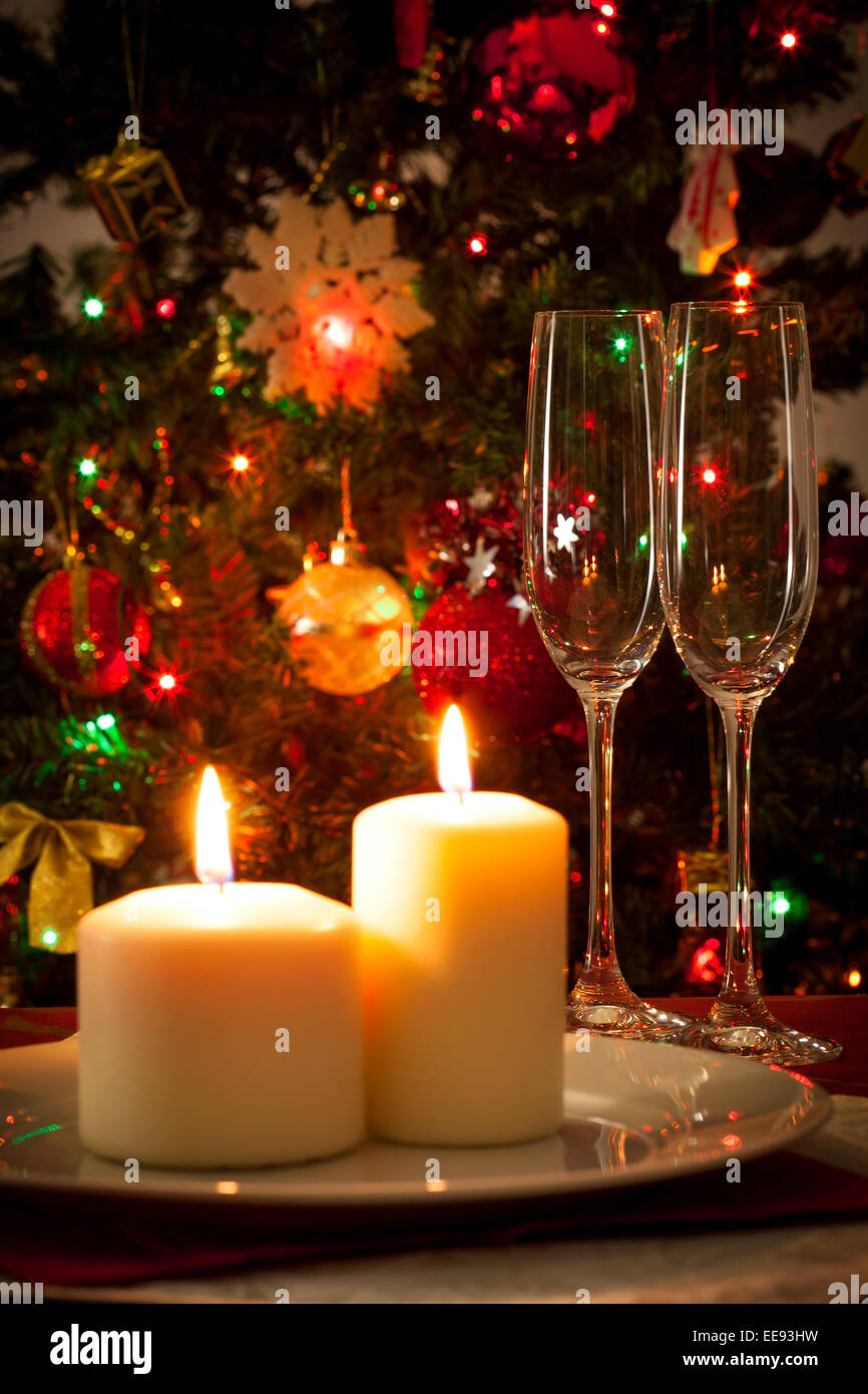 Champagne glasses with New Year decoration Stock Photo - Alamy