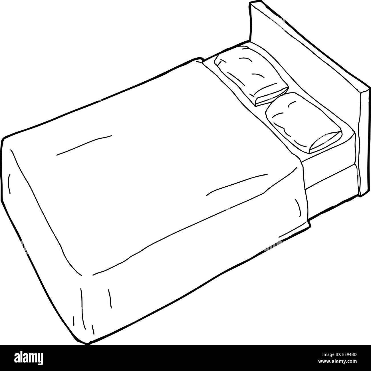 Single Hand Drawn Cartoon Bed With Pillow Outline Stock Photo