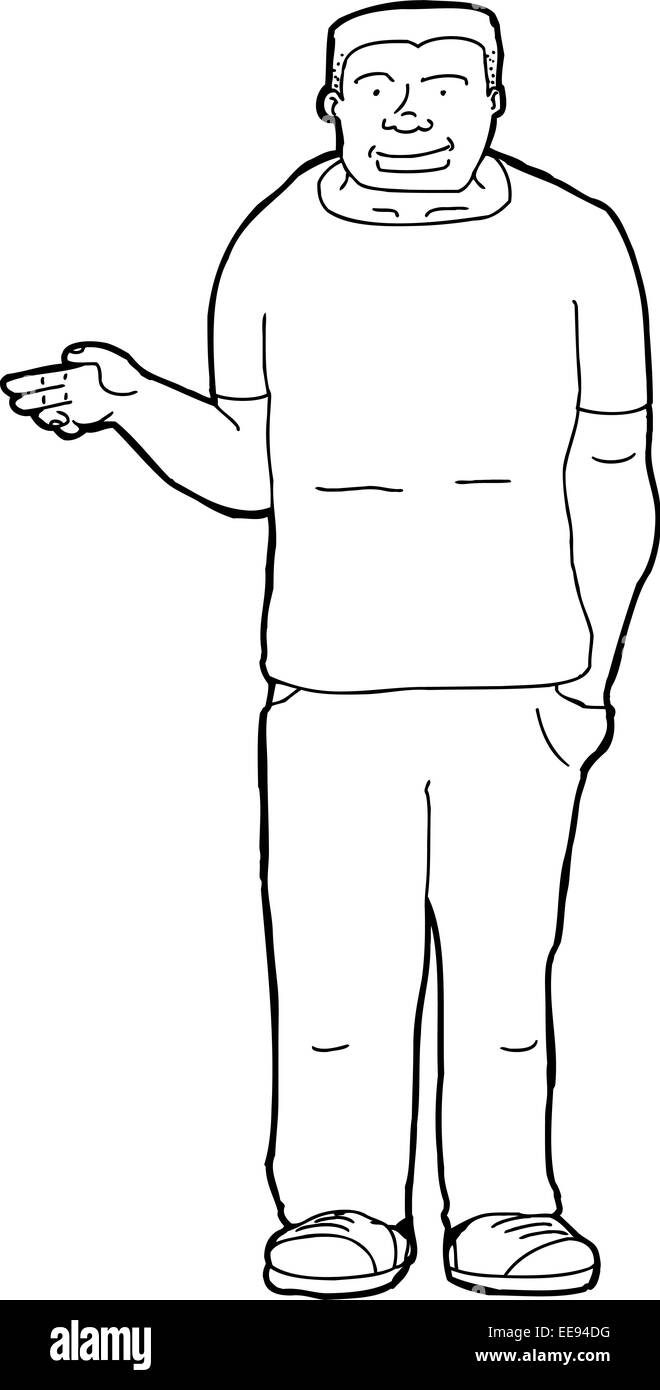 Outline cartoon of strong young person holding nothing Stock Photo