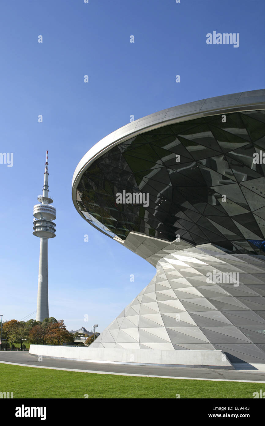 Architektur, Autohersteller, Automobilkonzern, BMW, Bau, Bauwerk, Bayern, Deutschland, Europa, Fabrik, Fernsehturm, Firma, Gebae Stock Photo